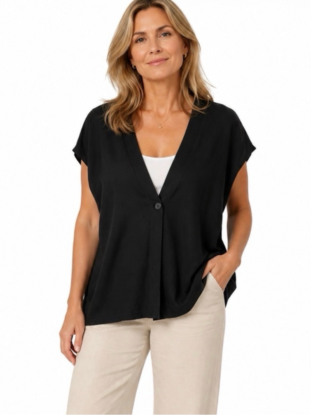 Liverpool Los Angeles Black Button Front Cardigan Vest NWT